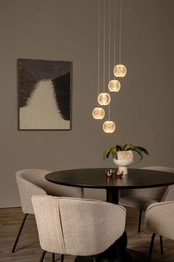 Lucide CINTRA - Suspension - Ø 32 cm - LED Dim. - 5x4,7W 2700K - Transparent - ambiance 1